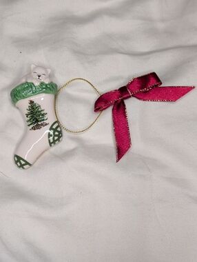 Spode Holiday Ceramic Christmas Stocking Ornament with RedBow